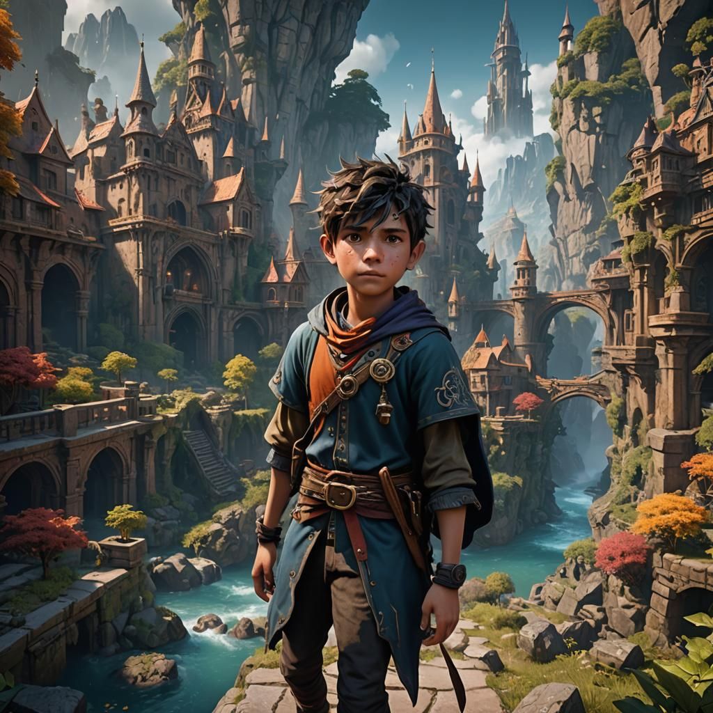 Fantastical Boy in Detailed Matte Painting