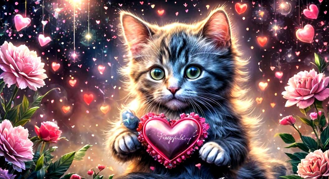 Whimsical Valentine's Day Cat in a Romantic Dinner Scene