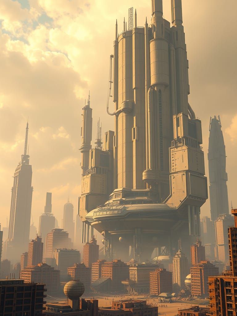 Cyberpunk Megastructure in a Futuristic Dystopian World
