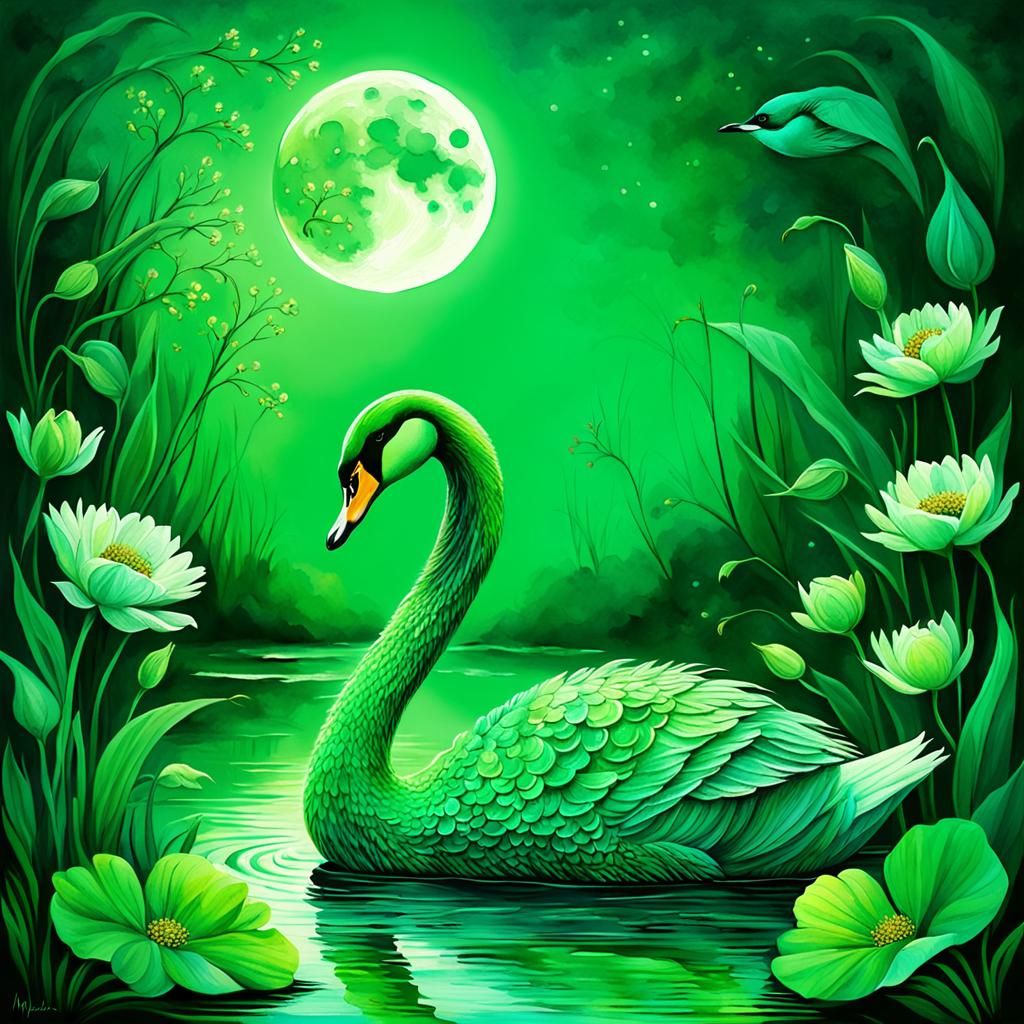 Ethereal Green Beauty in Watercolor Style