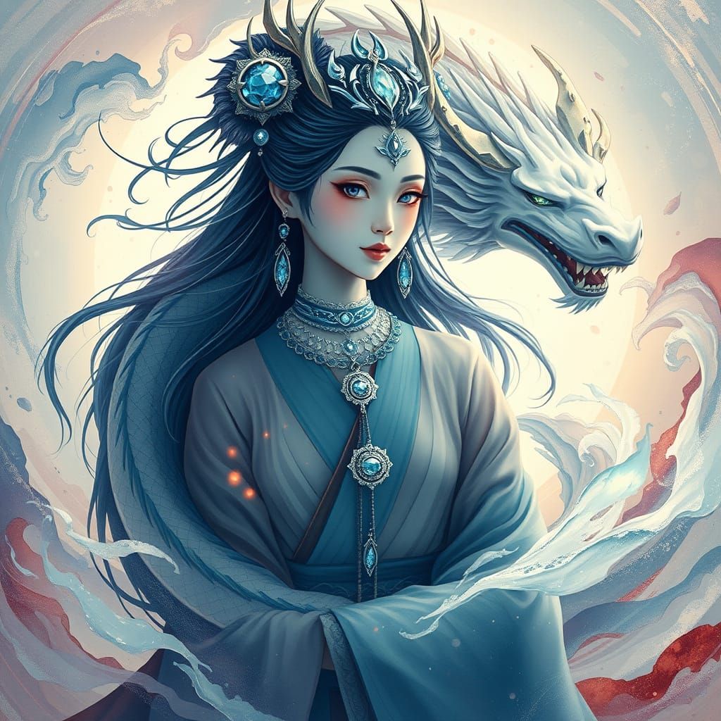 Serenely Majestic Goddess Surrounded by Whirling Dragon in F...