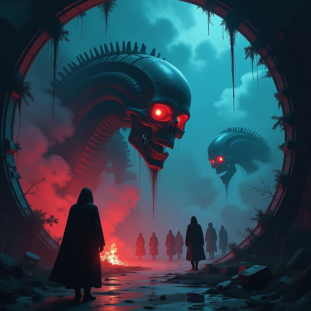 Iconic Bio-Warfare Depiction with Dystopian Concept Art Styl...