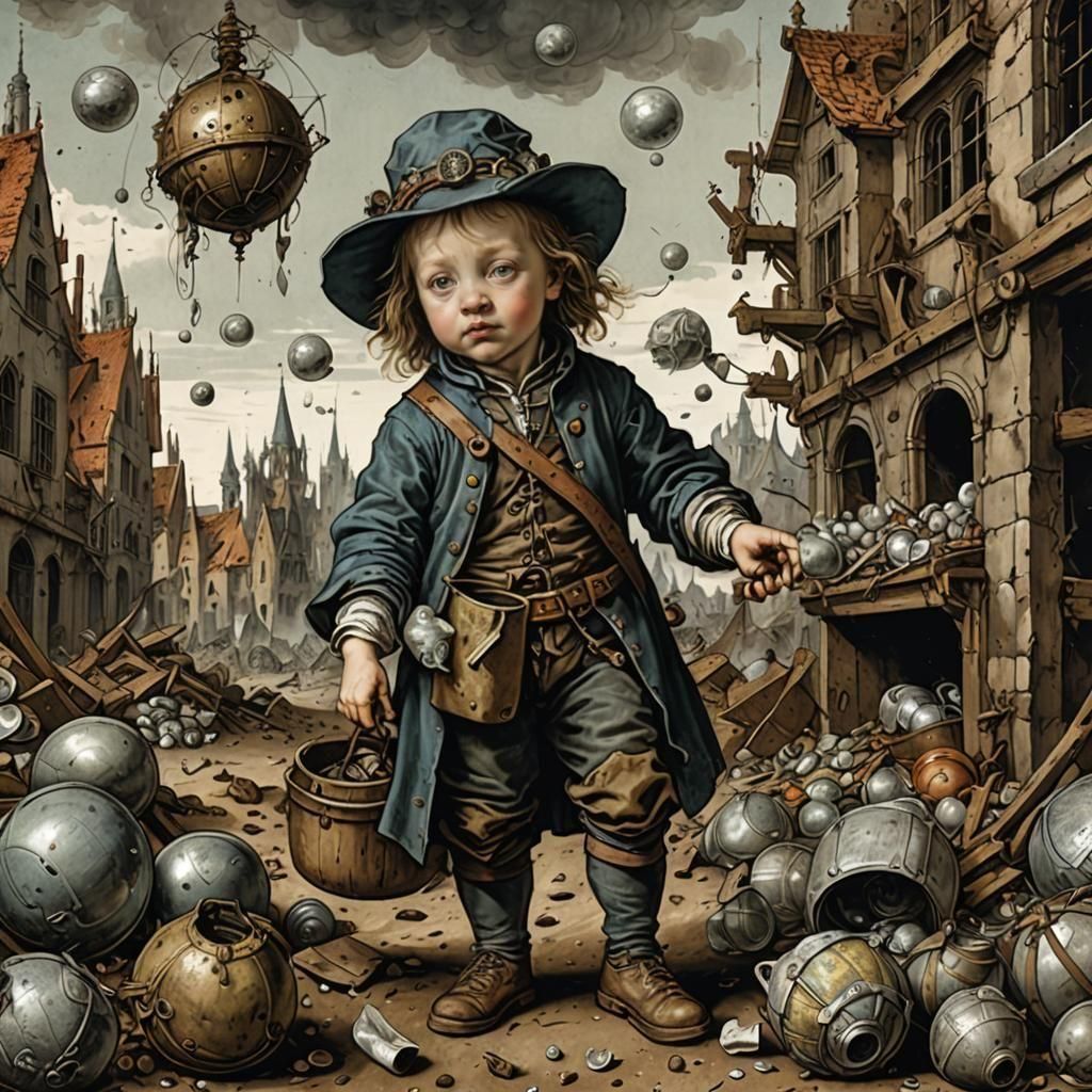 Toddler's Apocalyptic Playtime: A Surreal Illustration