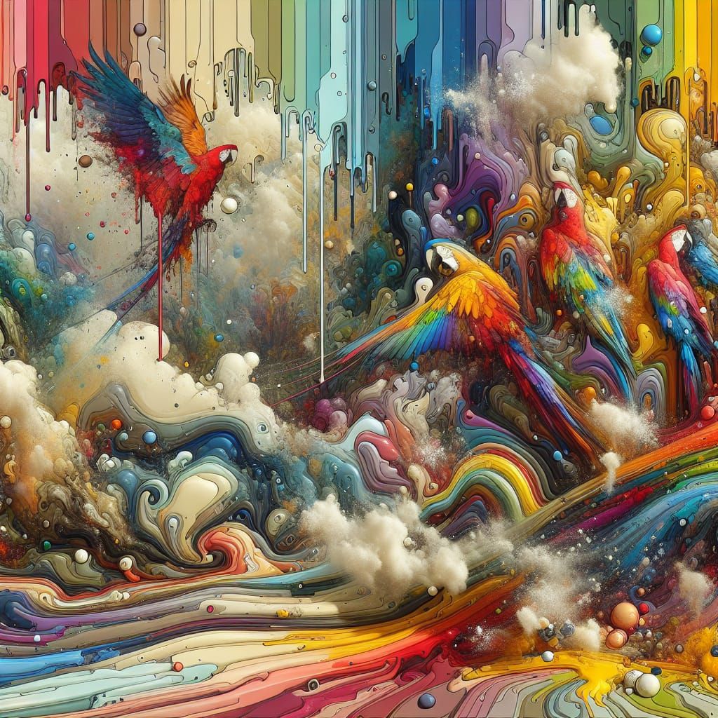 Colorful Parrots in Abstract Street Art