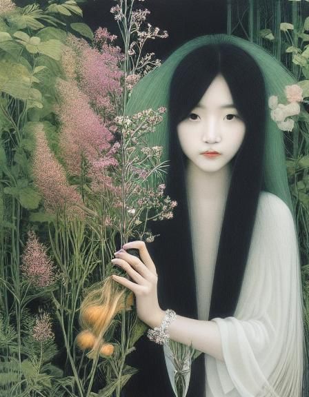 Woman with Narcotic Flower: Etching with Forest Exposure