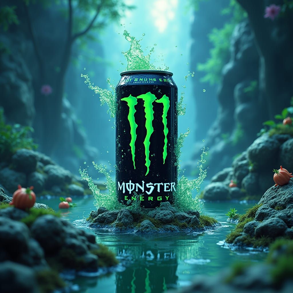 Monster Energy in Fantasy Landscape, Digital Matte Painting