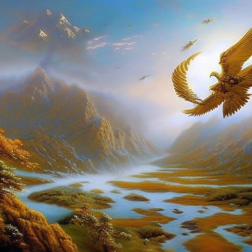 Armored Giant Eagle in Battle, Ethereal Fantasy