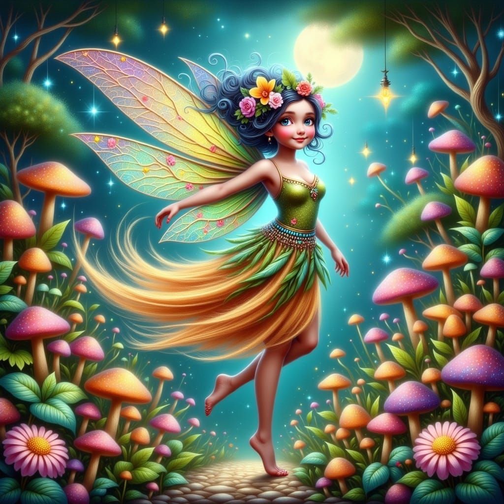 Whimsical Fairy Dances in a Dreamy, Moonlit Garden