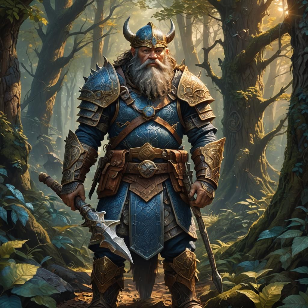 Dwarf Warrior in Mystical Forest: Matte Painting