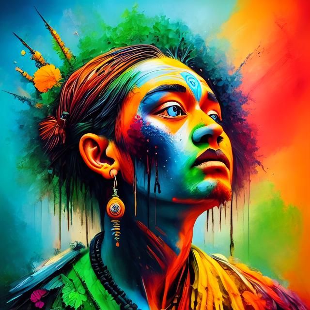 Expressionist Tribal Body Painting of Young Warrior