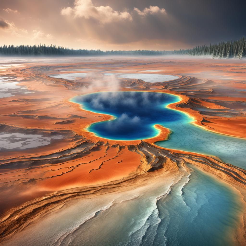 Grand Prismatic Spring: Detailed Matte Painting in Deep Colo...