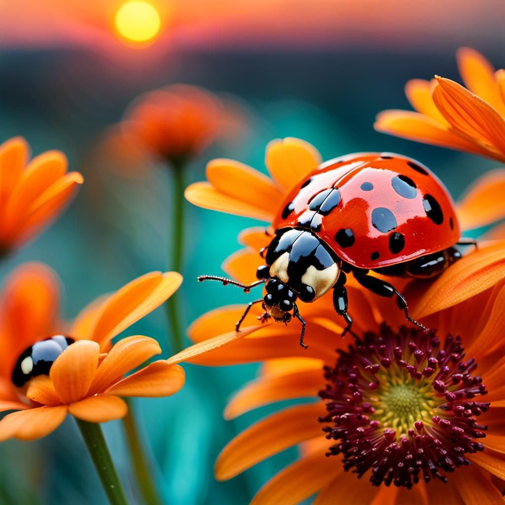Macro Photography LADYBUG AT THE SUNSET