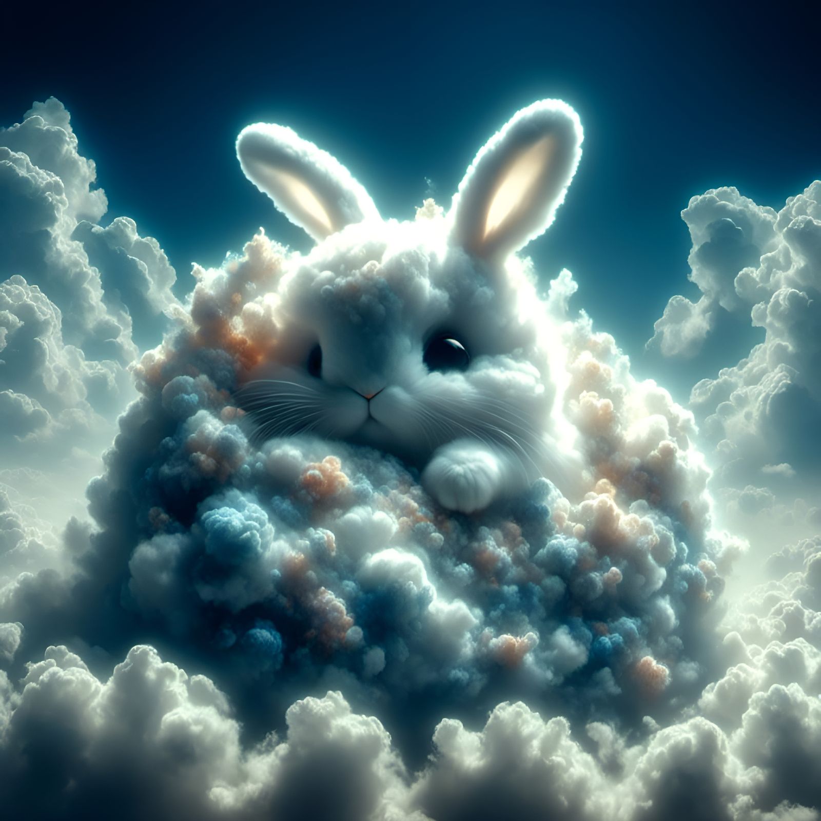 Luminescent Sleeping Cloud Bunny: Adorable AI Art