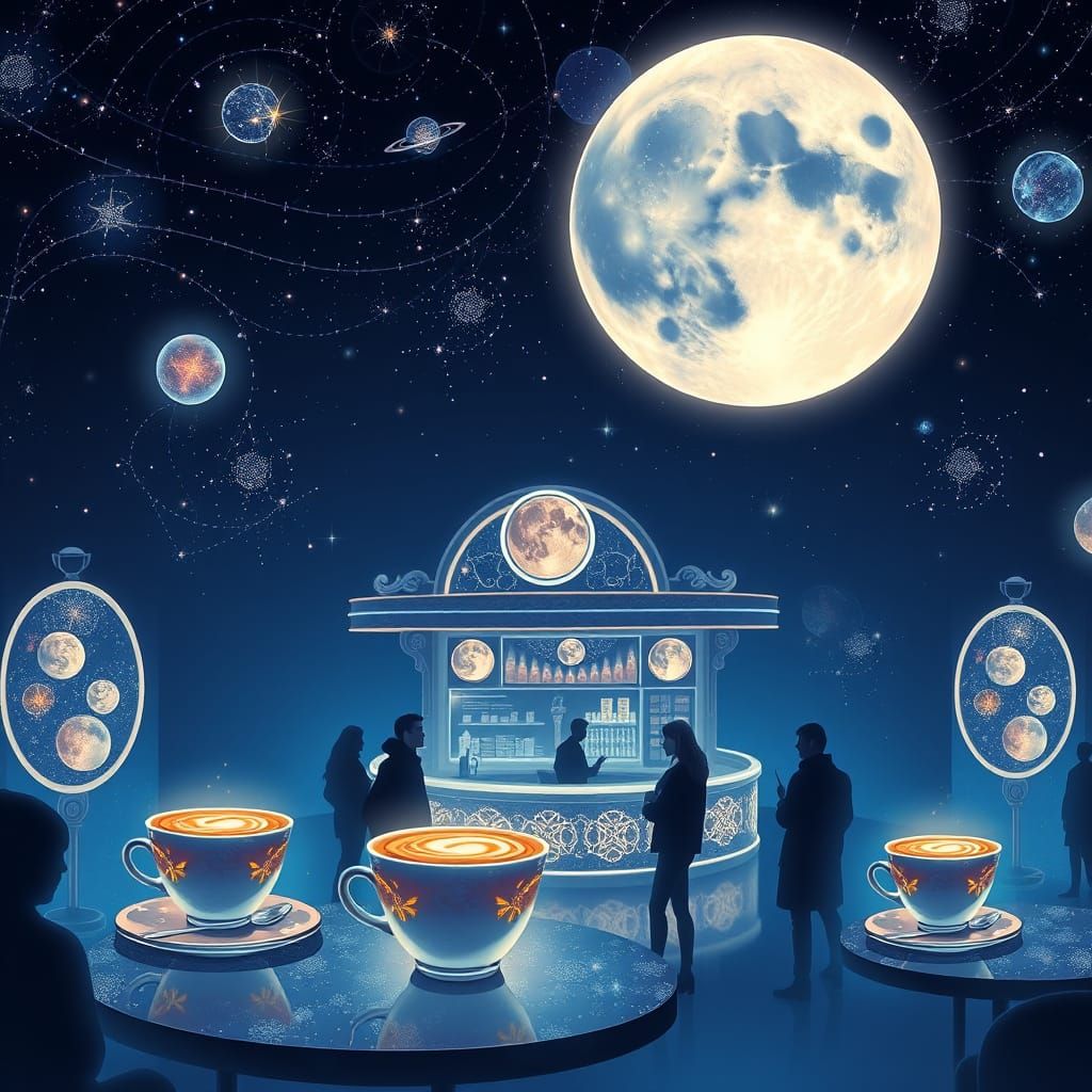 Surreal Galaxy Cafe with Moonlight Architecture