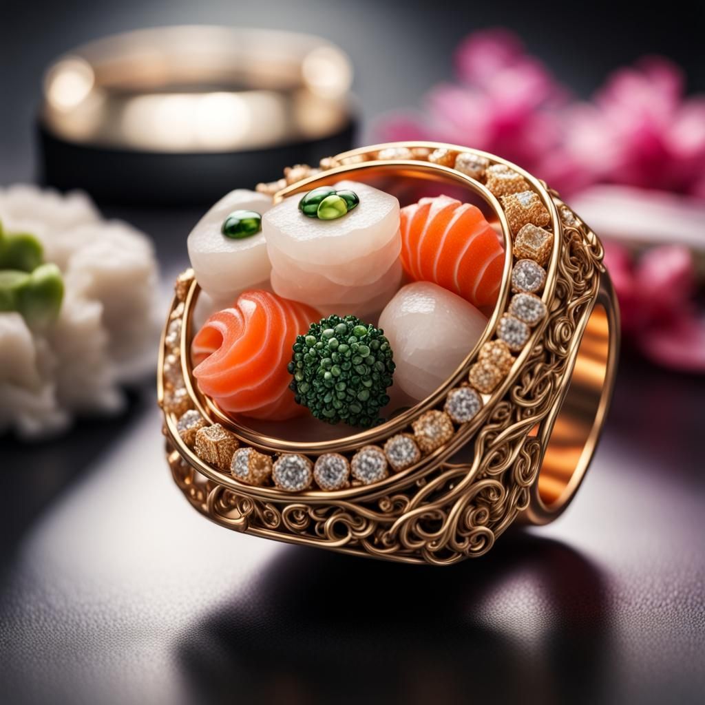 Sushi and Gems Jewelry: Hyperrealistic Detail