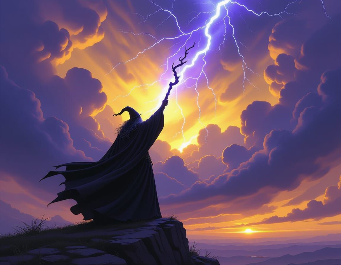 Dark Wizard Summons Lightning in Epic Storm Concept Art