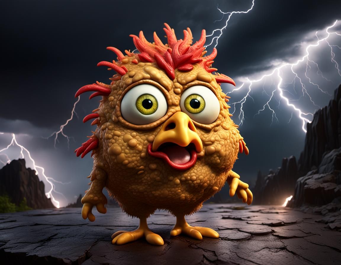 An aggressive but cute exaggerated Chicken Nugget in the sty...