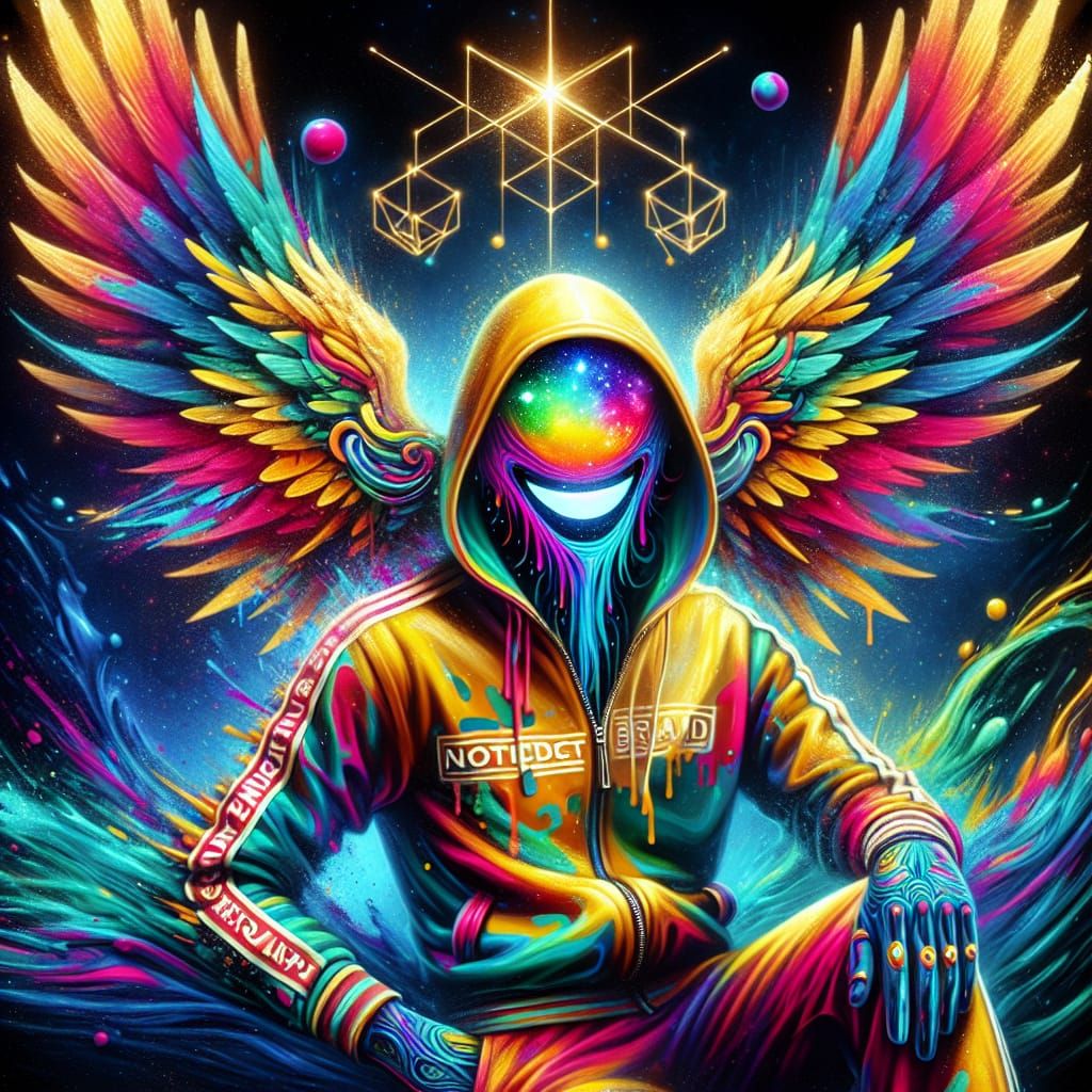 Vibrant otherworldly smiling alien in  adidas tracksuit with...