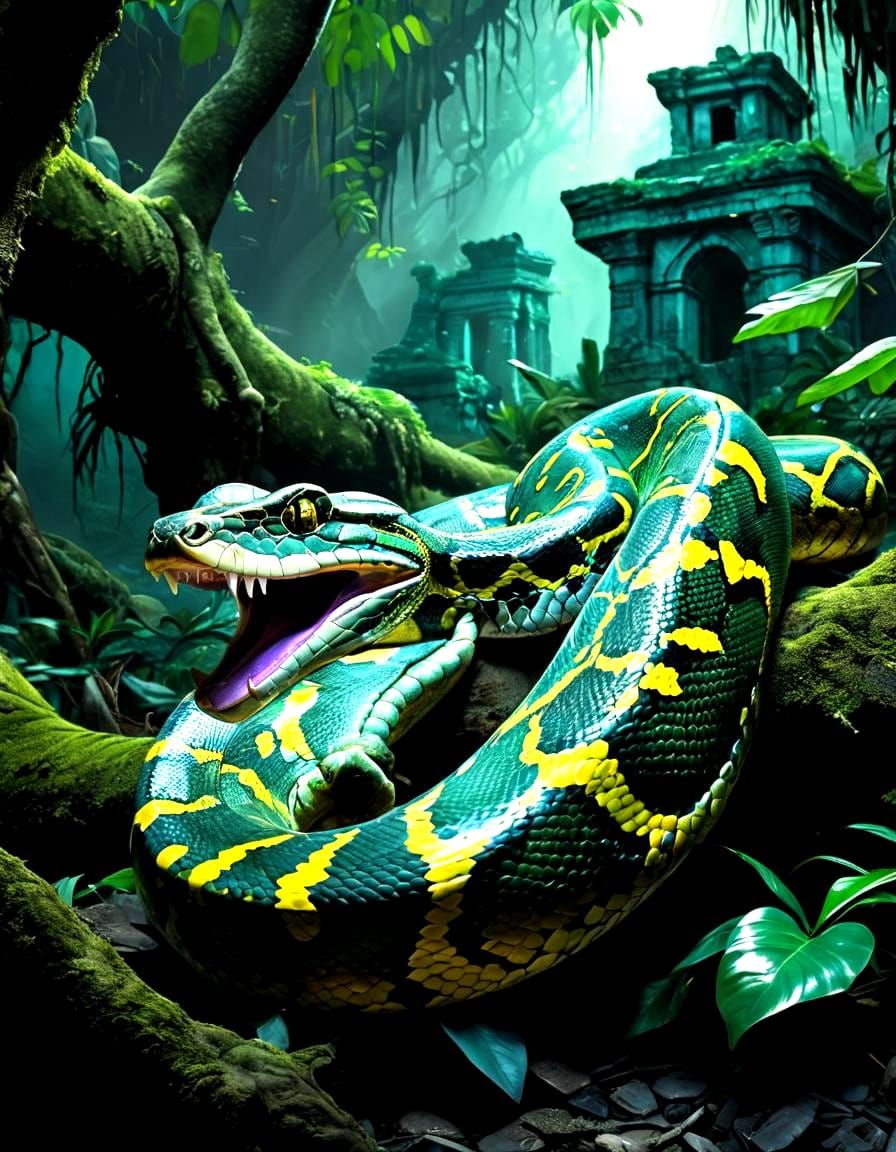 Emerald reticulated python (Malayopython reticulatus)