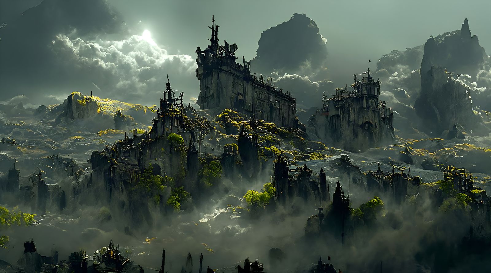 Monumental Dark Fantasy Castle in Gustave Dore Style
