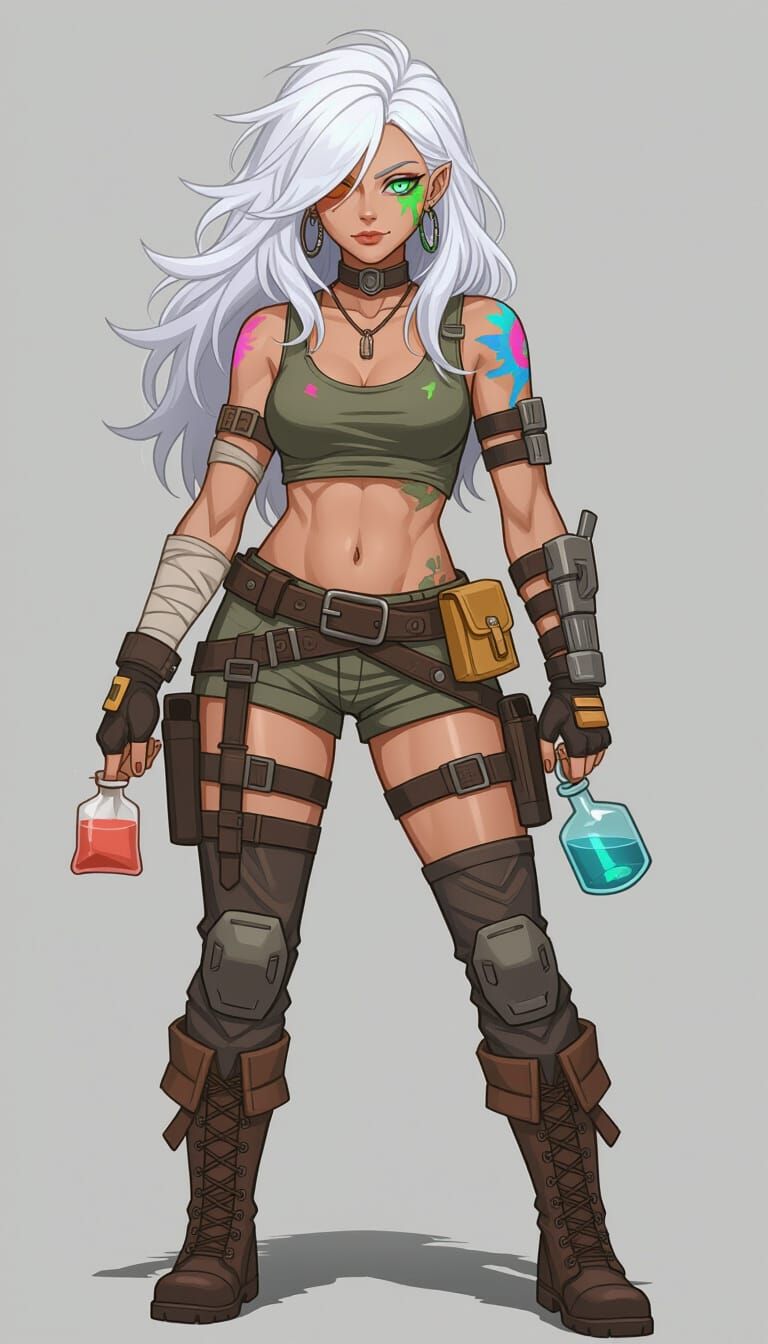 Vibrant Dwarf Woman in Combat Gear