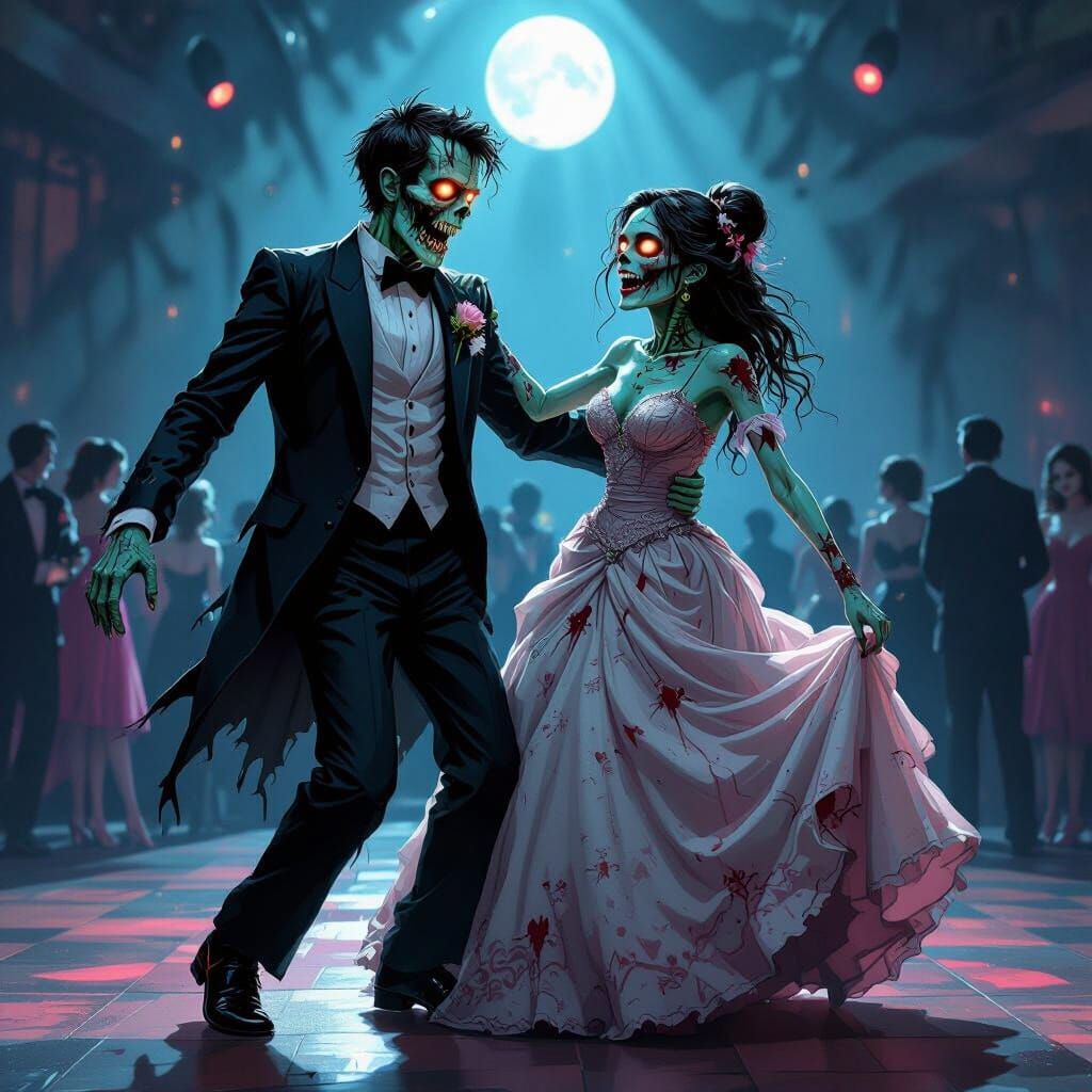 Zombie Couple Dancing at Macabre Prom