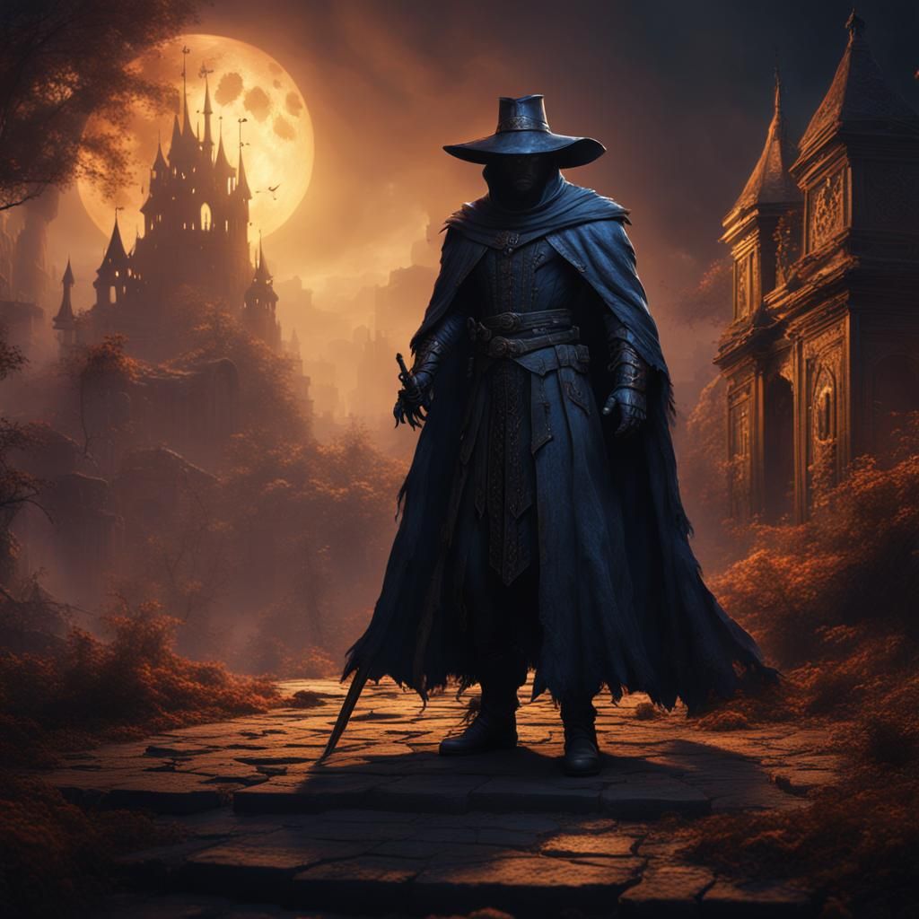 Mysterious Shadow Figure in Detailed Matte Painting