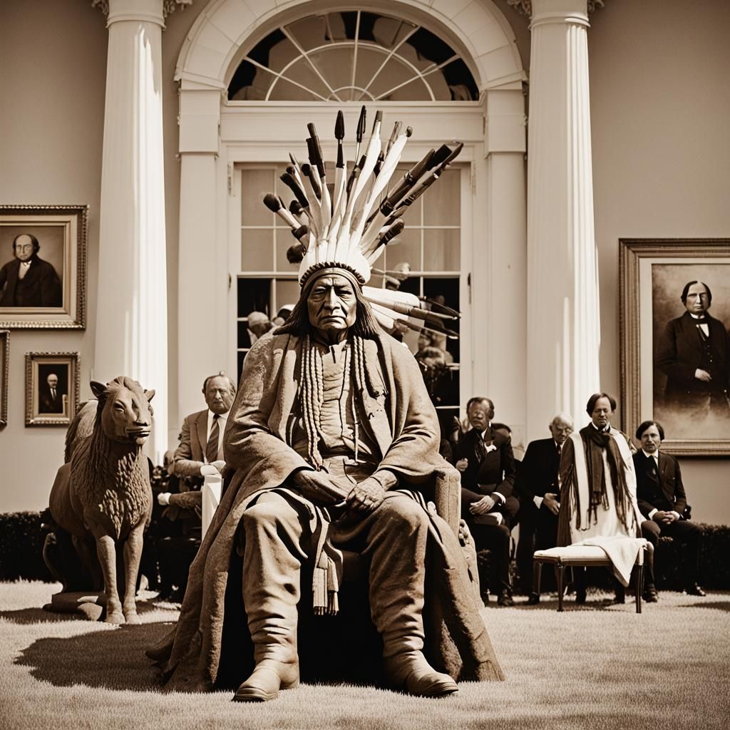 Sitting Bull at the White House: Hyperrealistic Photo