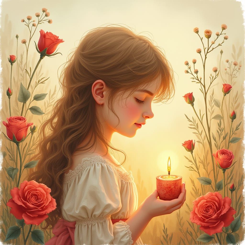 Warm Whimsical Birthday Portrait with Soft Pastel Hues and W...