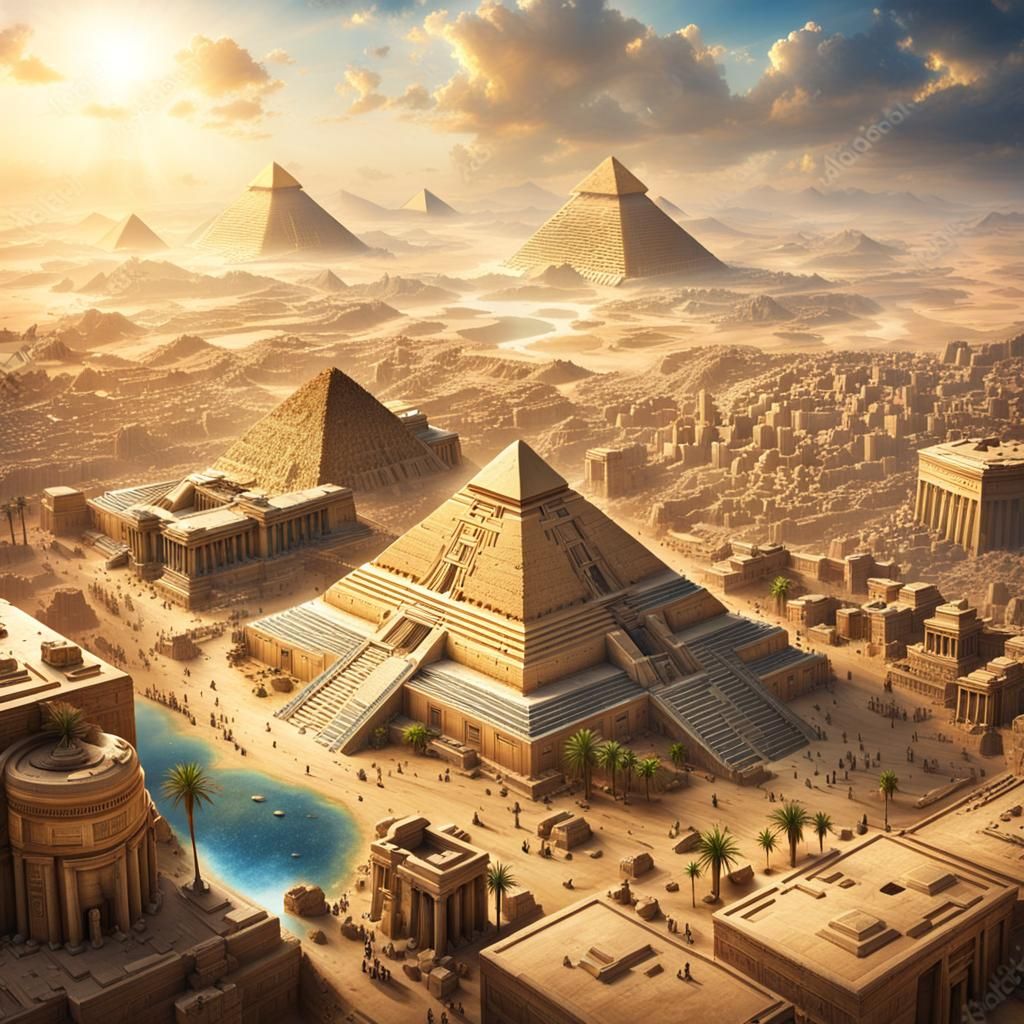 Fantasy Egyptian City with Pyramid: Cinematic View