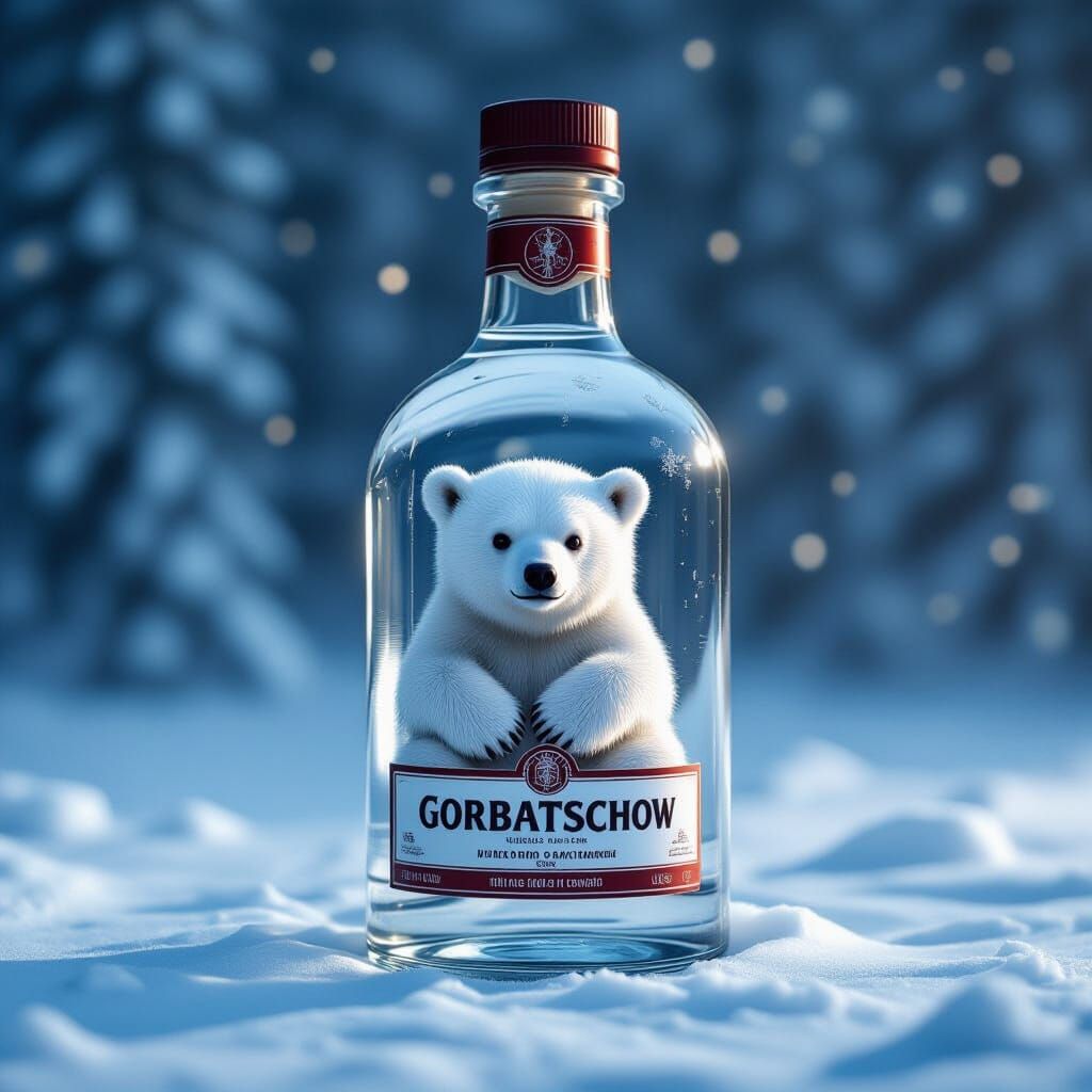Tiny Ice Bear Inside GORBATSCHOW Vodka Bottle