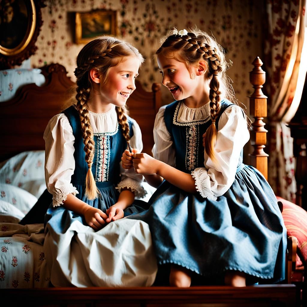 Two friends braiding each other's hair