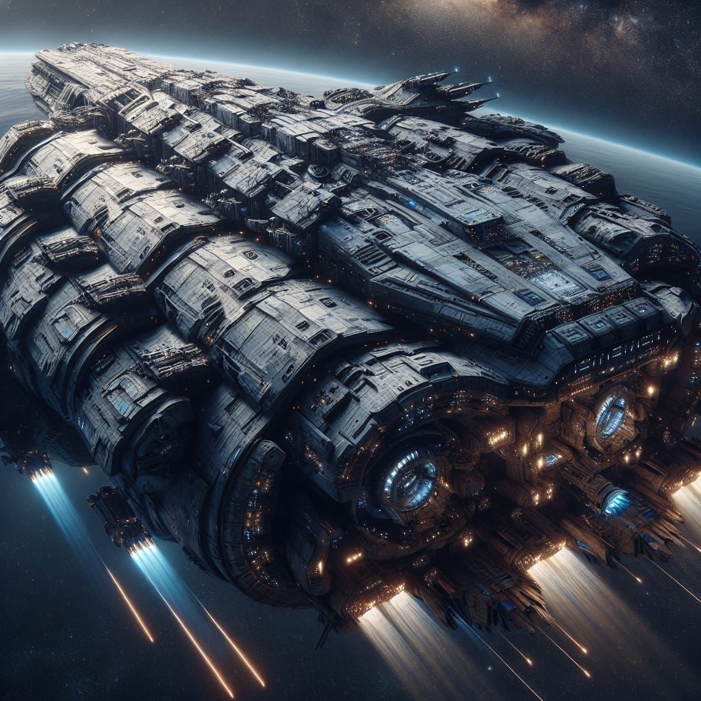 Capital Spaceship Looms in Deep Space, Brimming with Weapons