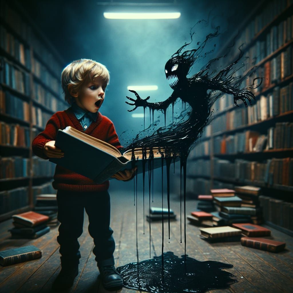 Shocked Child Summons Ink Spirit from Leaking Book