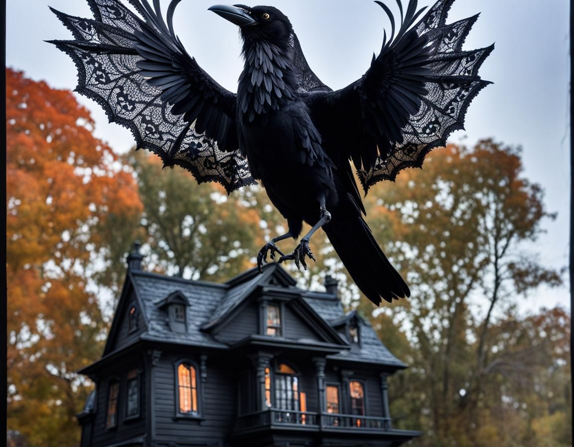 Lace Raven Flies on Halloween Night