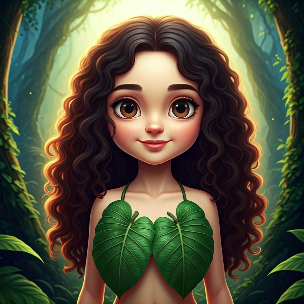 Chibi Eve in Rainforest, Digital Art Anime Illustration