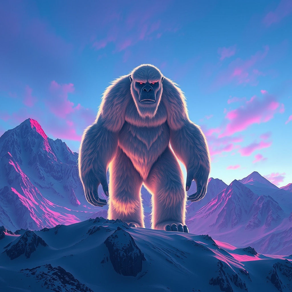 Majestic Yeti in a Surreal Cyberpunk Landscape