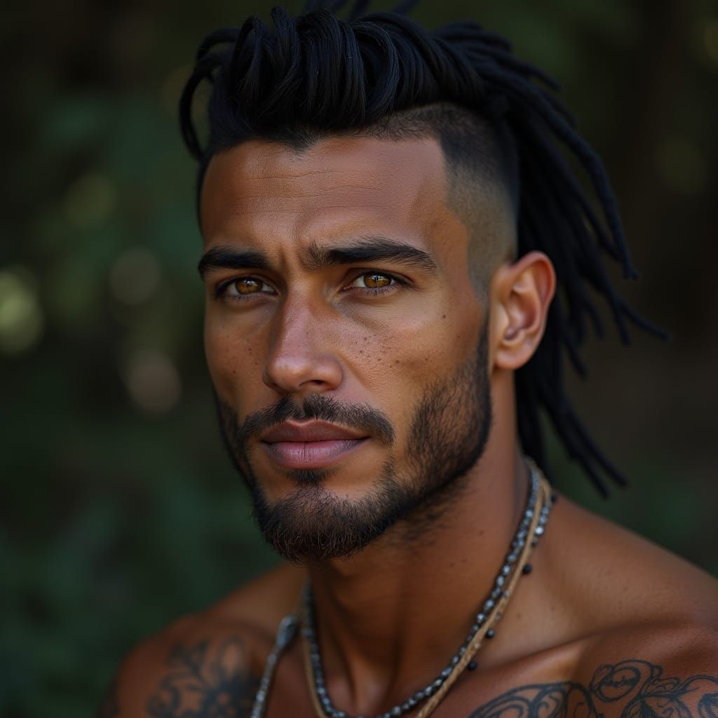 Intense Portrait of Native American Man with Mohawk