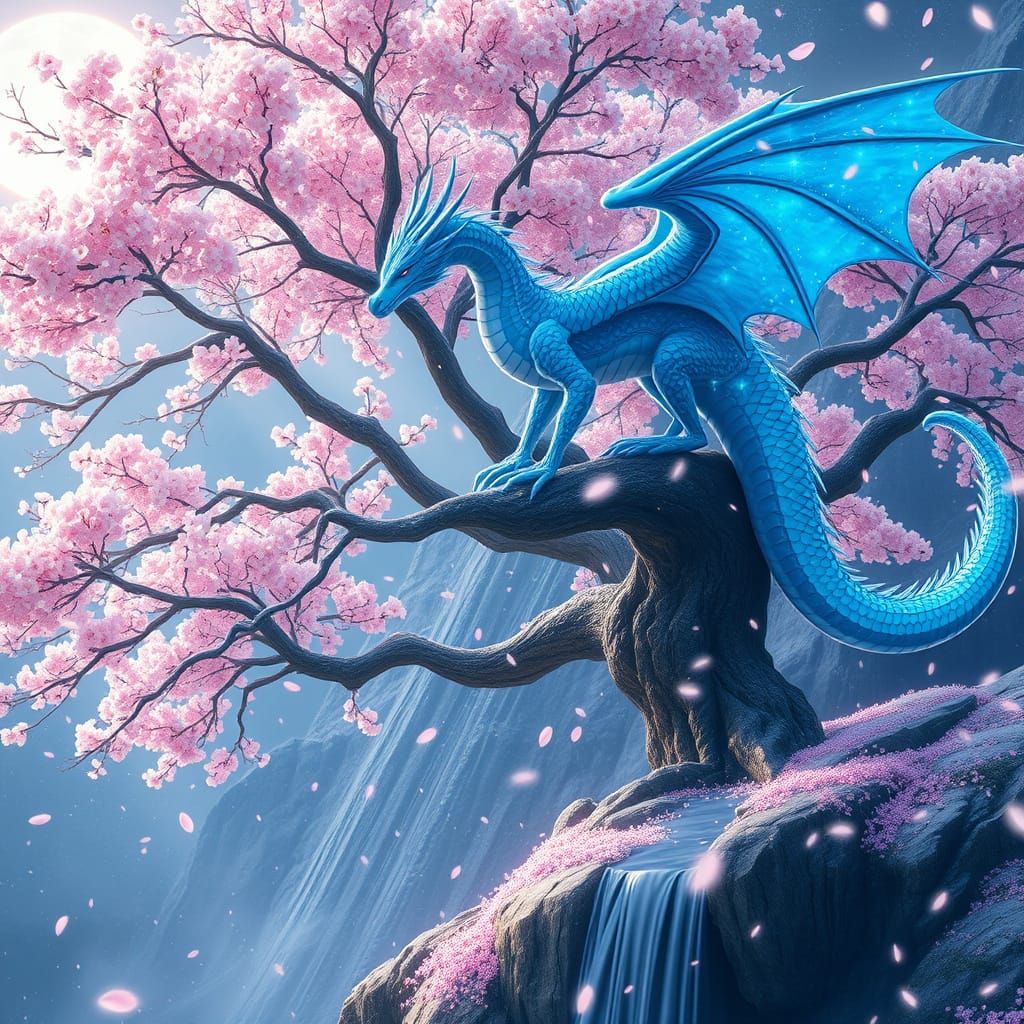 Bioluminescent Cherry Blossom with Iridescent Dragon, 3D Ani...
