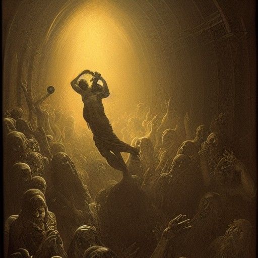 Orpheus Playing Harp in Hell: Gothic Horror Art