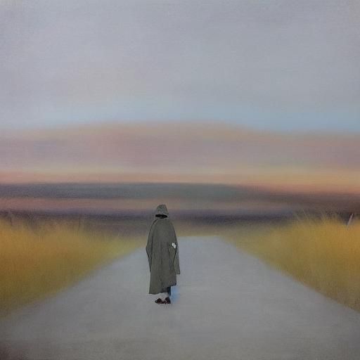 Surreal Woman in Industrial Landscape with Swirling Colors