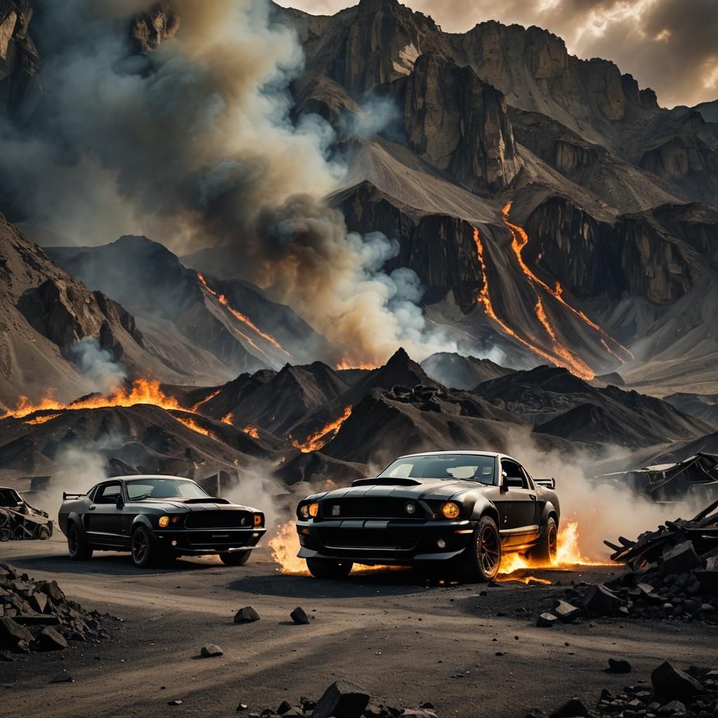 Overheated Cars Escape Hellish Landscape in Dark Surrealism