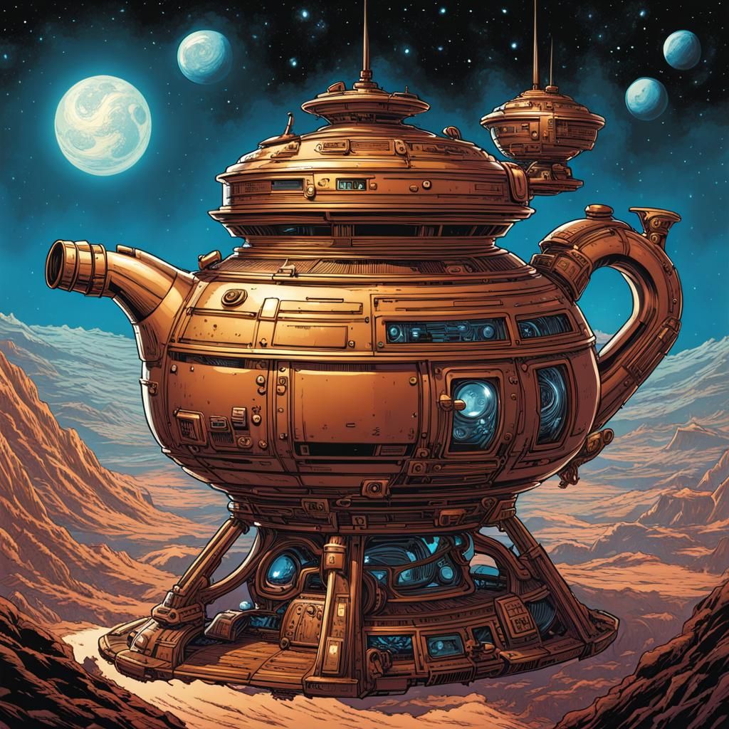 Teapot Spaceship in Comic Book Art Style