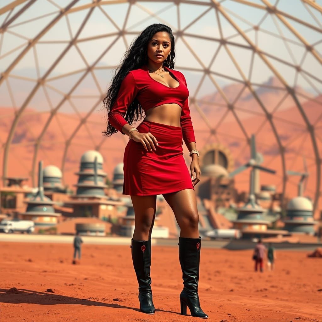 Fashionable Samoan Woman on Mars in Dome City