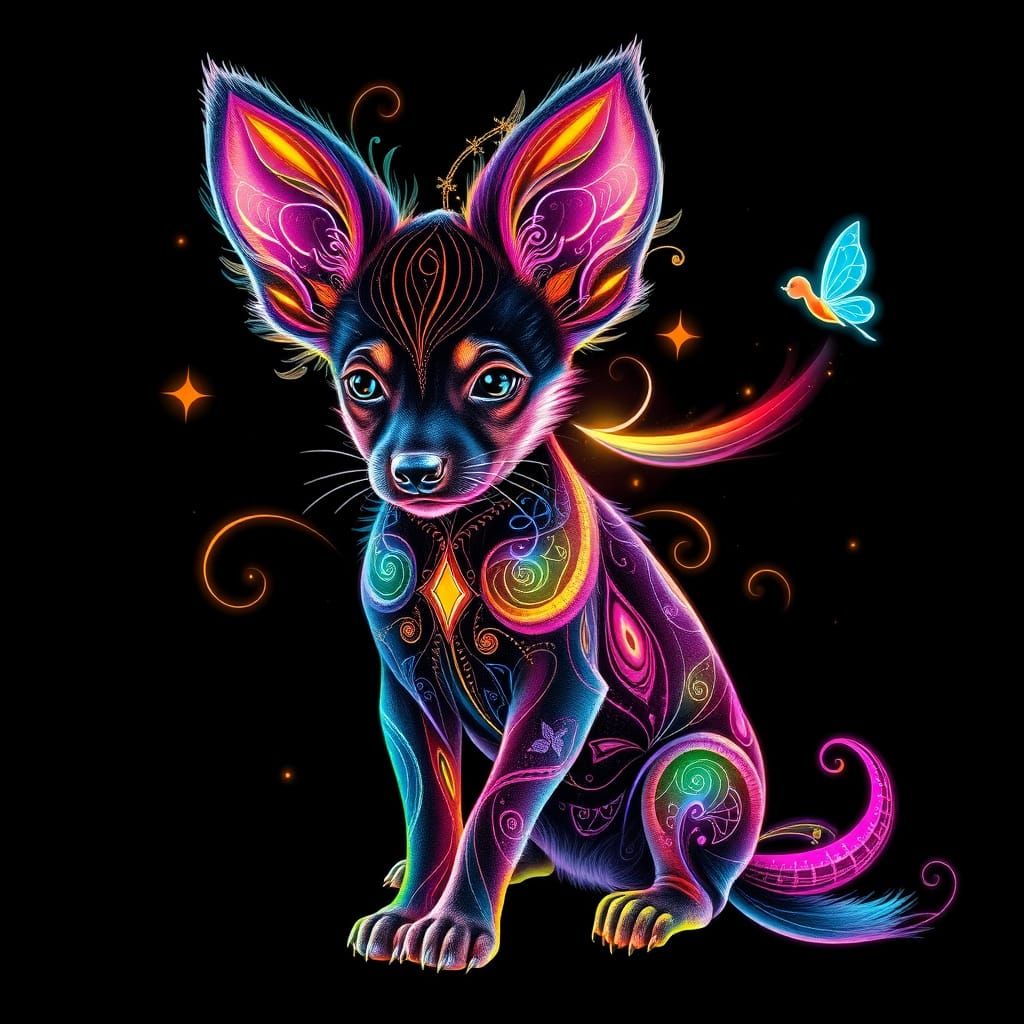 Vibrant Fennec Puppy in Surreal Art Nouveau Style