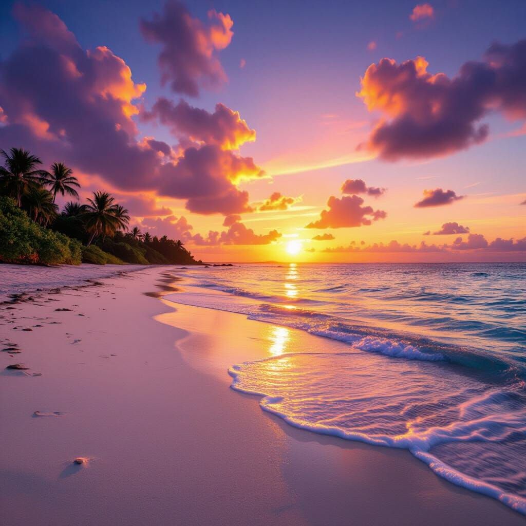 Tropical Beach Paradise at Sunset