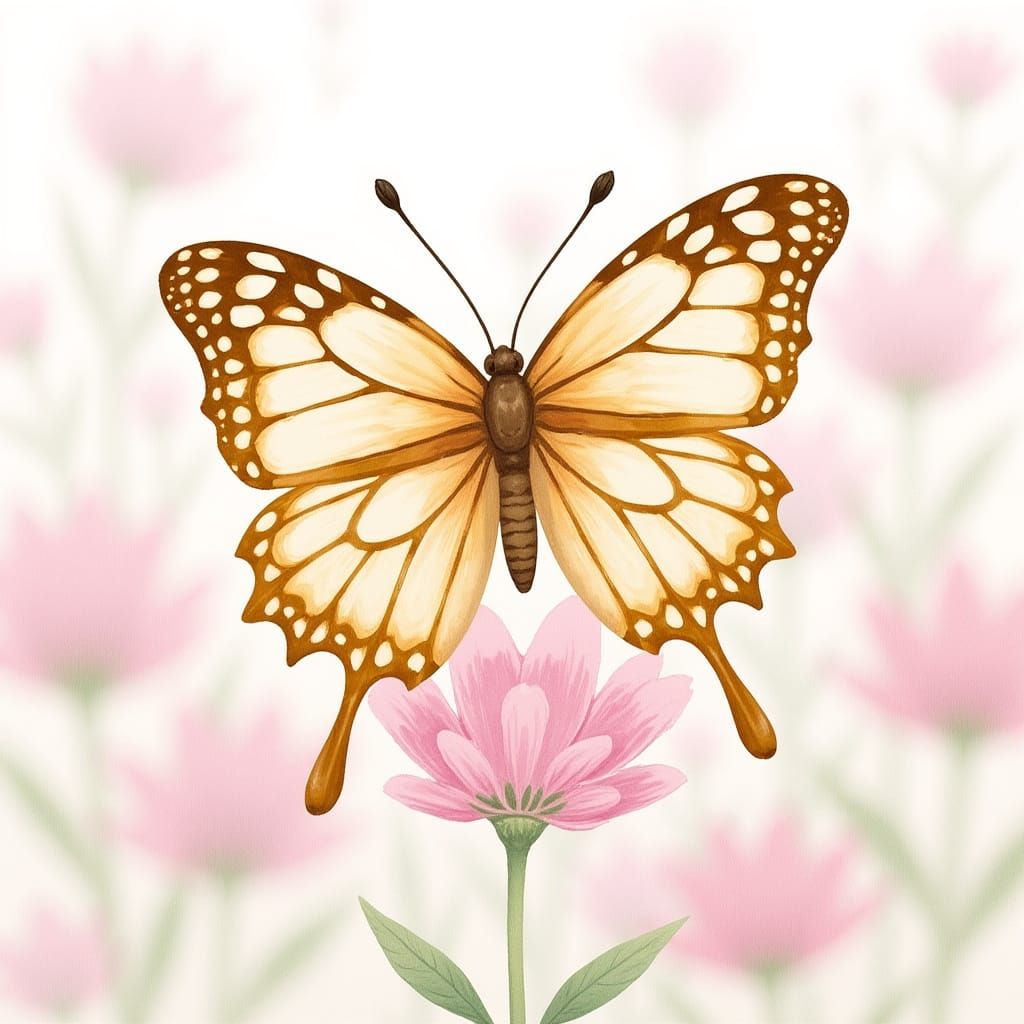 Delicate Butterfly Among Flowers in Watercolor Style