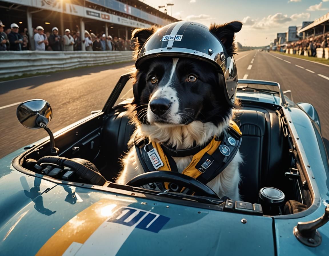 Border Collie Drives Le Mans in Expressionist Concept Art
