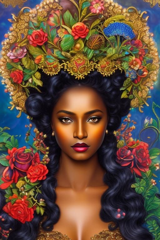 Ornate Mushroom Goddess in Art Nouveau Style