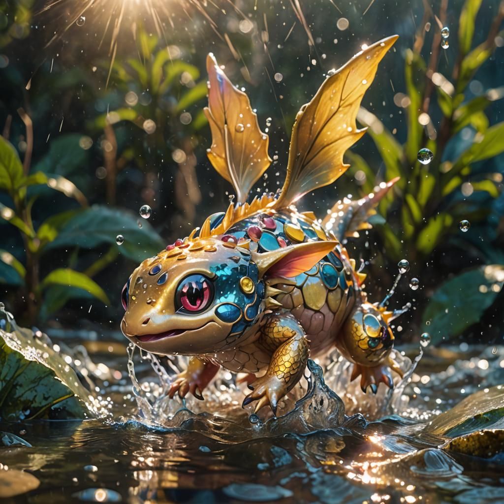 Cute Enton Pokemon Splashing: Hyperrealistic Aquatic Scene